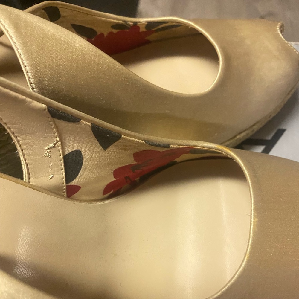Satin gold wedges